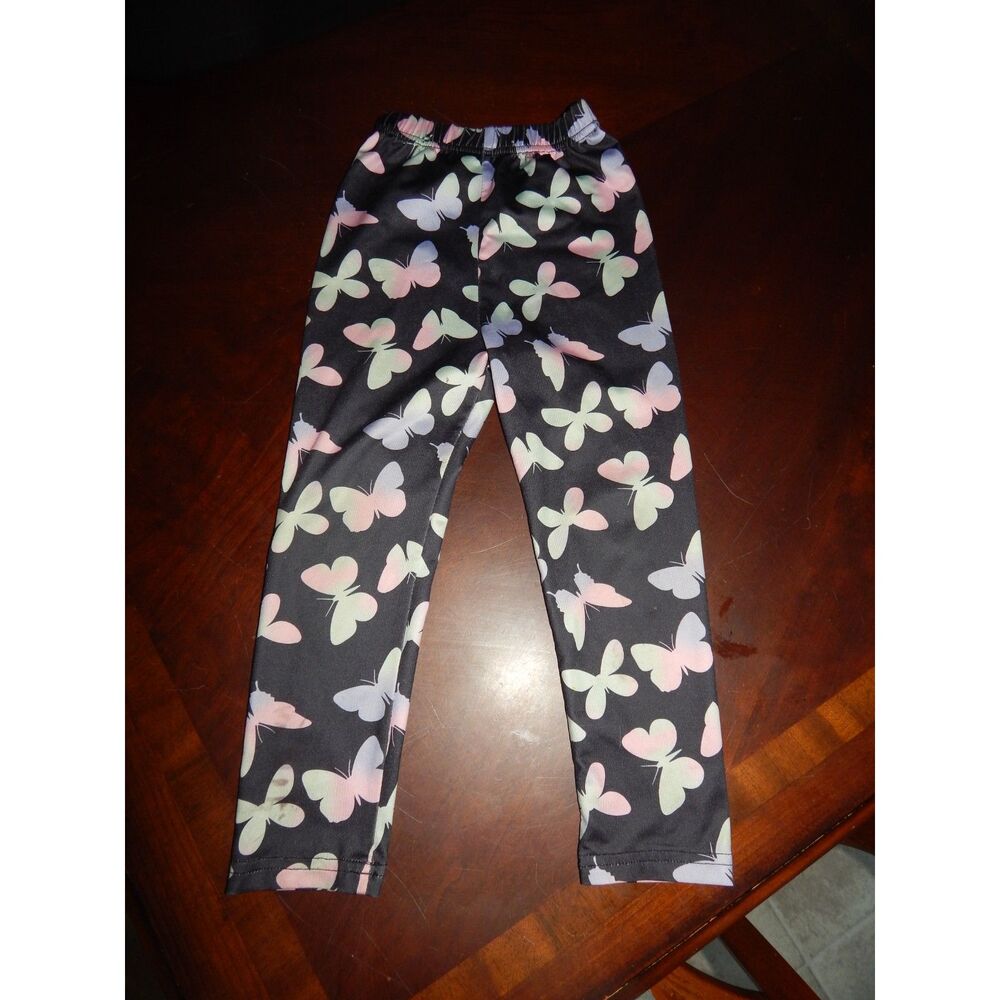 Girls Size 110 (US girls 4-6) Butterfly Print Stretch Leggings Pink Purple Green